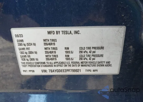 2023 Tesla Model Y Awd/Long Range Dual Motor All-Wheel Drive from USA, damaged, VIN 7SAYGDEE2PF799921
